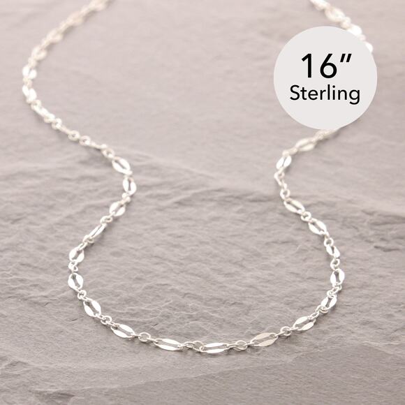 16 Sterling Silver Mirror Chain Necklace, sparkling, silver choker, 44-33s